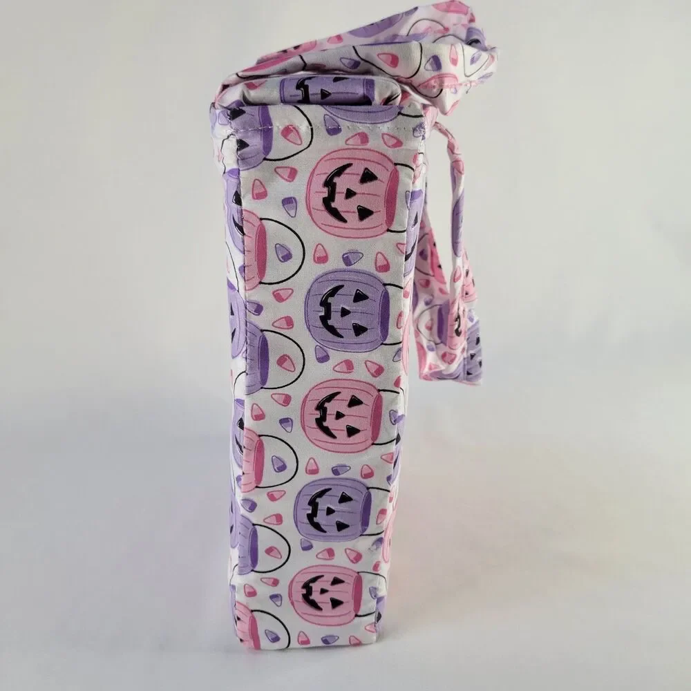 Halloween Pink Purple White QUEEN 4pc Sheets Set Trick Treat Buckets Candy Corn